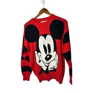 Vintage Walt Disney MICKEY & CO.‎ Red Black Striped Mickey Mouse Sweater Sz S